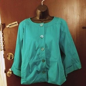 Escada Cotton Blue Green Short Swing Jacket Size 6
